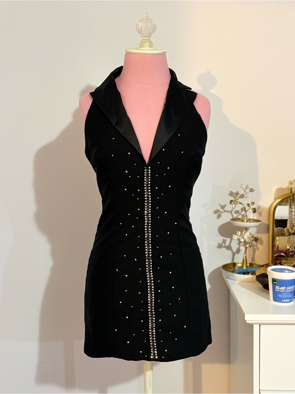 Bebe Black Tuxedo Halter Mini Dress